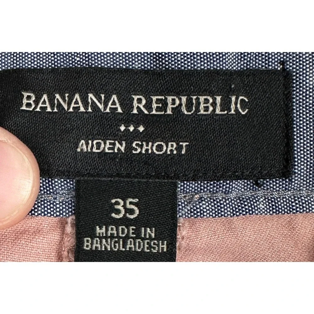 Banana Republic Aiden Shorst Men 35 Pink Khaki Chino Slim Fit Flat Front Stretch